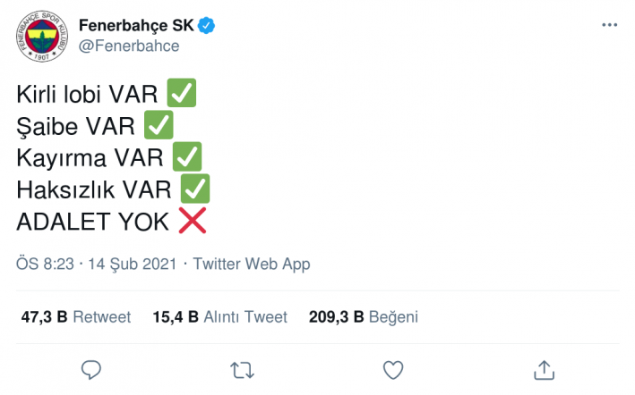 <Fenerbahçe: Kirli lobi ve şaibe VAR, adalet YOK